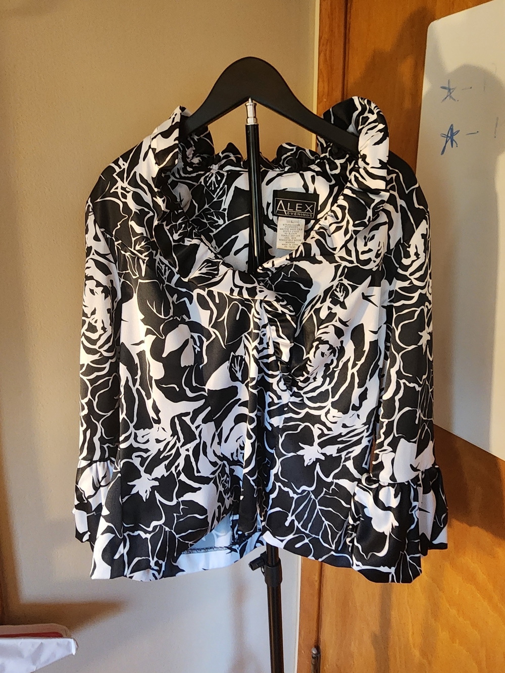 Alex Evenings Black & White Floral Cowl-Neck Blouse